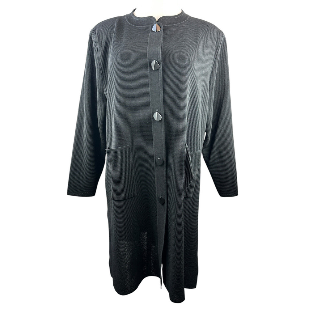 Exclusively Misook Long Ribbed Cardigan Black Duster Pockets Button Plus Size 3X - Picture 11 of 16